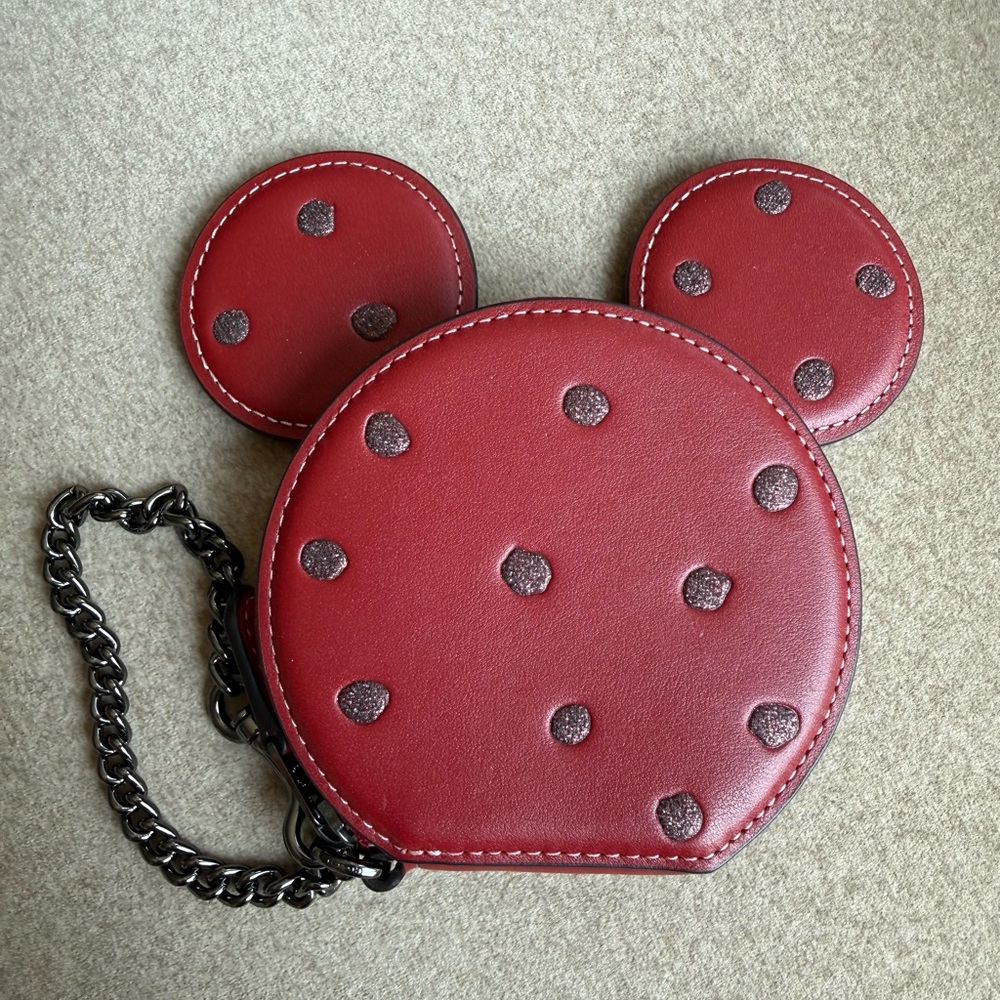 Disney x Coach Red Minnie Mouse Ear Coin Purse - Cute Polka Dot Design